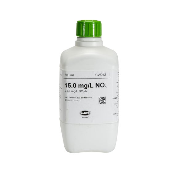 Dusičnany, standardní roztok, 15,0 mg/L NO₃ (3,39 mg/L NO₃-N), 500 mL