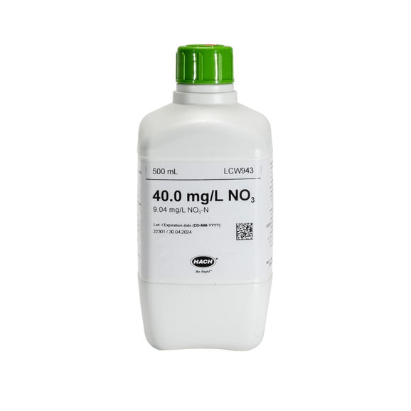 Dusičnany, standardní roztok, 40,0 mg/L NO₃ (9,04 mg/L NO₃-N), 500 mL