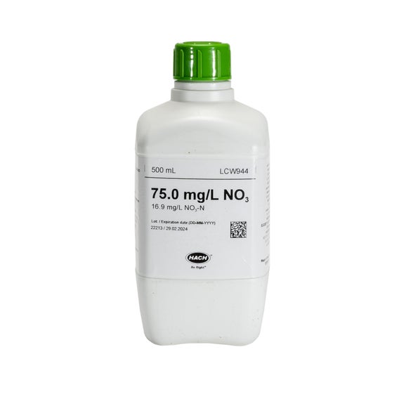 Dusičnany, standardní roztok, 75,0 mg/L NO₃ (16,9 mg/L NO₃-N), 500 mL
